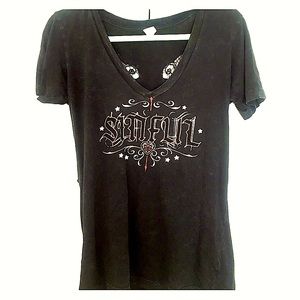SINFUL TOP RHINESTONES & CROCHET WING CUT OUT